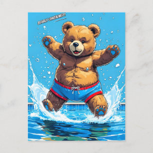 Cartão Postal De Festividades Piscina Vintage de Verão de Urso Selvagem
