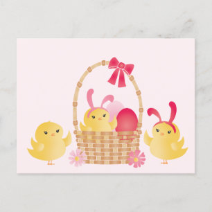 Cartão Postal De Festividades Placa cor-de-rosa para Pintinhos de Felz pascoa