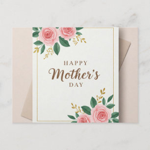 Cartão Postal De Festividades Placa de Dia de as mães Rosa moderna com detalhes 