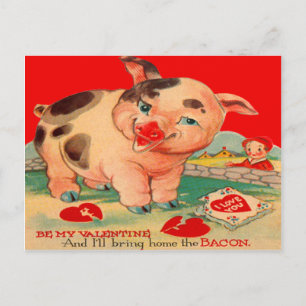 Cartão Postal De Festividades Placa de Namorados de Bacon para Suínos Retroativ