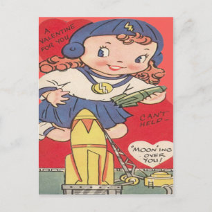 Cartão Postal De Festividades Placa de Namorados Vintage Retro Space Girl