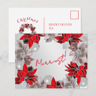 Cartão Postal De Festividades Placa de Posto de Férias Silver e Red Poinsettia