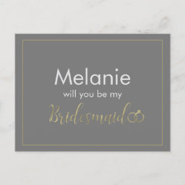 Cartão Postal De Festividades Placa de Proposta de Cinza de Bridesmaid e Anel Do