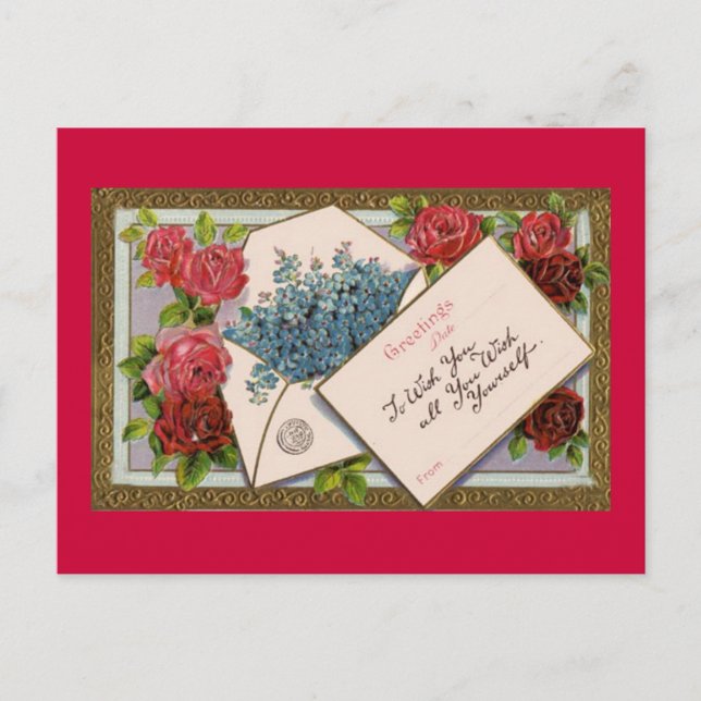 Cartão Postal De Festividades Placa Rosa vermelha Romântica do dia de os namorad (Frente)