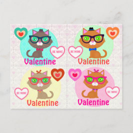 Cartão Postal De Festividades Placas para Namorados de gatos Legal com Hipster 4