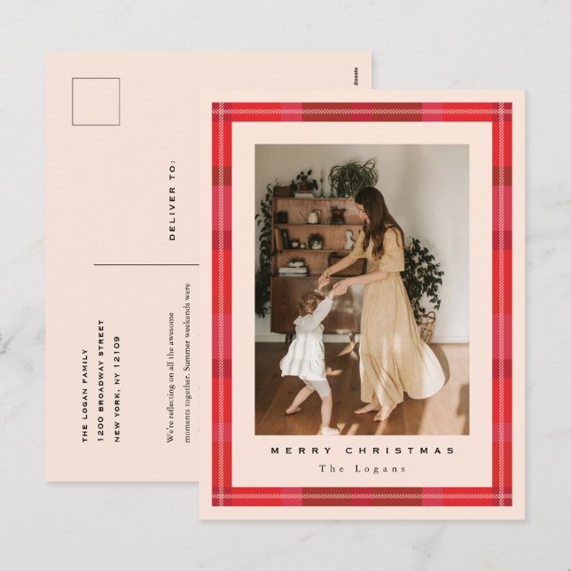 Cartão Postal De Festividades Plaid Frame Holiday Postcard (Frente/Verso)
