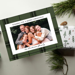 Cartão Postal De Festividades Plaid Verde Personalizado Foto Horizontal Natal 