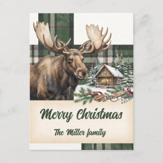 Cartão Postal De Festividades Plaid Vintage Alce Natal Floresta Personalizado