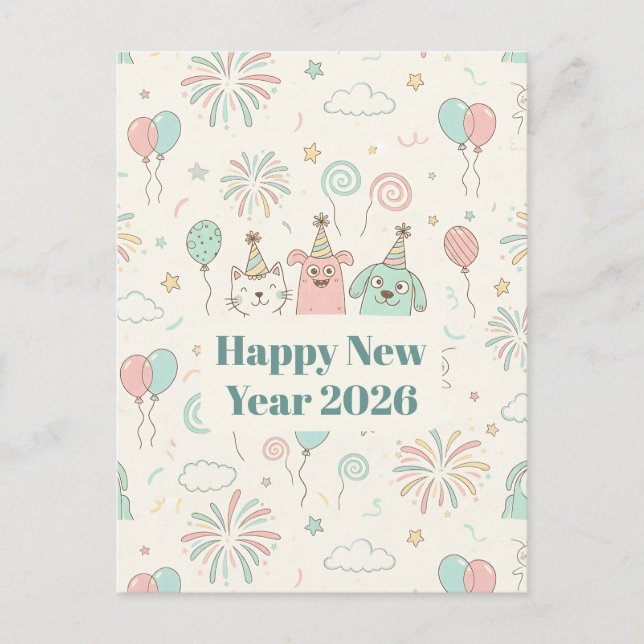 Cartão Postal De Festividades Playful Happy New Year 2026 Kids Greeting Card (Frente)