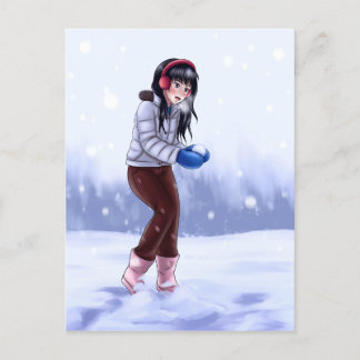 Cartão Postal De Festividades Playing in the Snow