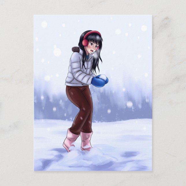 Cartão Postal De Festividades Playing in the Snow (Frente)