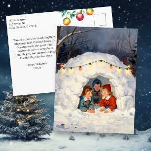 Cartão Postal De Festividades Poema de Férias Felizes Crianças Antigas em Forte 