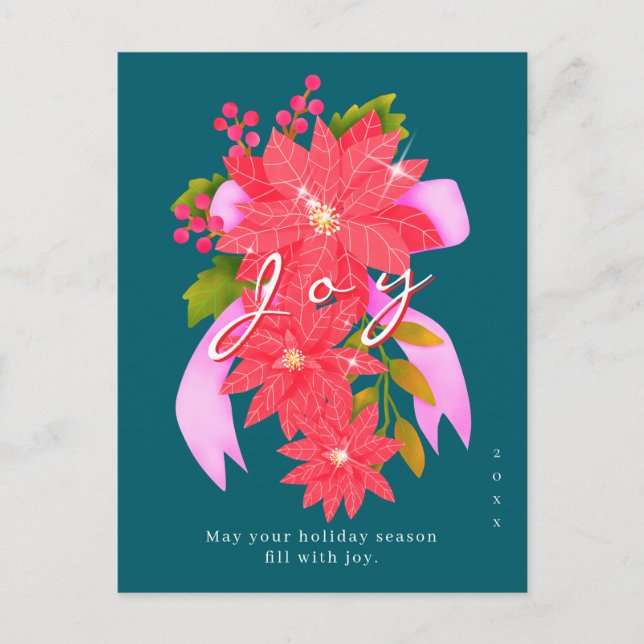 Cartão Postal De Festividades Poinsétia de Natal Azul Teal (Frente)