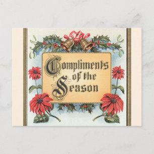 Cartão Postal De Festividades Poinsétias de Natal Antigas em uma Moldura Ornamen