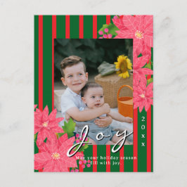 Cartão Postal De Festividades Poinsettia de Natal Alegria Foto Vermelho Verde