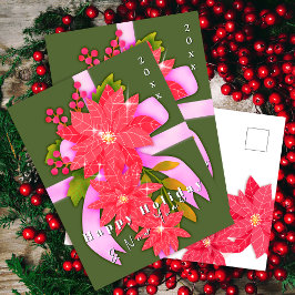 Cartão Postal De Festividades Poinsettia Feliz Feriado Ano Novo Verde