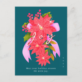 Cartão Postal De Festividades Poinsettia Natal Alegria Verde Azul