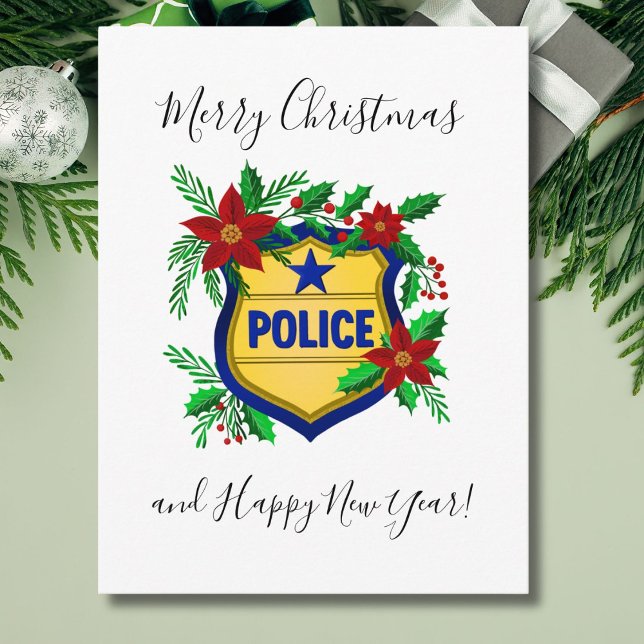 Cartão Postal De Festividades Police Merry Christmas & Happy New Year Shield (Criador carregado)