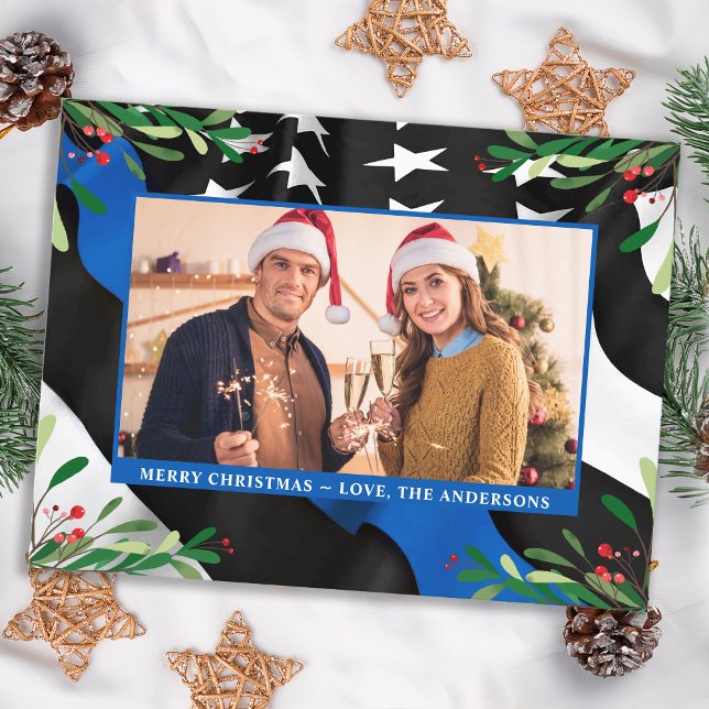 Cartão Postal De Festividades Policial Fino Blue Line Flag Foto Personalizada Na (Criador carregado)