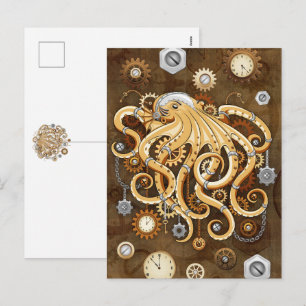 Cartão Postal De Festividades Polvo Steampunk Retro Fantasia Mecânica