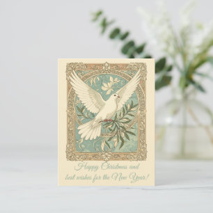 Cartão Postal De Festividades Pomba Com Galho De Oliveira Natal