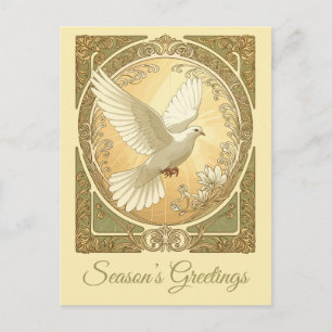Cartão Postal De Festividades Pomba de Natal Estética Art Nouveau