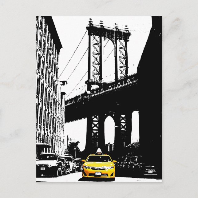 Cartão Postal De Festividades Ponte Brooklyn Nyc Nova Iorque Amarelo Taxi (Frente)