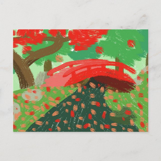 Cartão Postal De Festividades Ponte Japonesa sob Cartaz Maple (Frente)