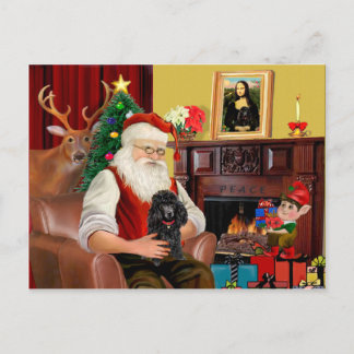 Cartão Postal De Festividades Poodle do Papai Noel (preto)