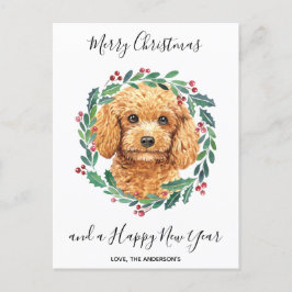 Cartão Postal De Festividades Poodle Dog Elegant Wreath Feliz Natal