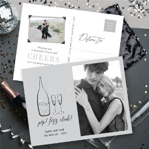 Cartão Postal De Festividades Pop Fizz Tilintar Estiloso Champanhe Prata Chic Fo