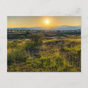 Cartão Postal De Festividades Pôr do sol dourado sobre floresta exuberante