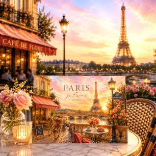 Cartão Postal De Festividades Pôr do sol em aquarela vintage Paris França Viagem