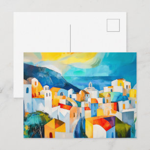 Cartão Postal De Festividades Pôr do sol em Santorini em Cores Intensas