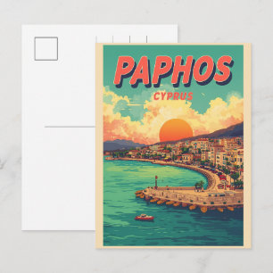 Cartão Postal De Festividades Pôr do sol na praia de Pafos, presentes de lembran