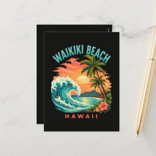 Cartão Postal De Festividades Pôr do sol tropical na praia de Waikiki no Havaí