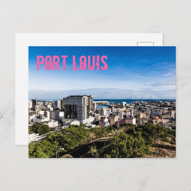 Cartão Postal De Festividades Port Louis Skyline Capital da Maurícia (Frente/Verso)