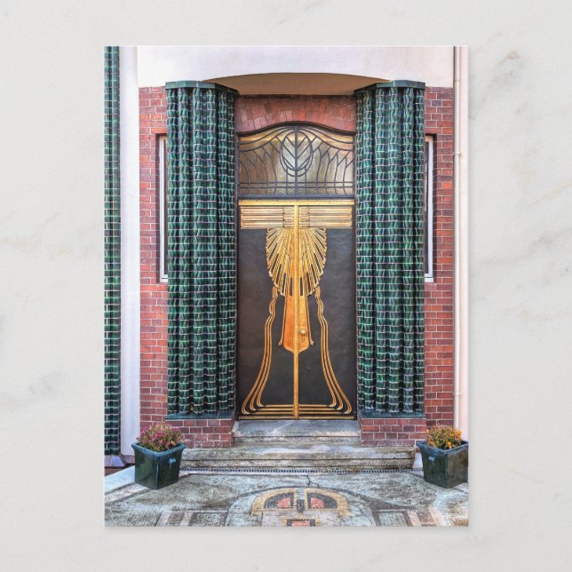 Cartão Postal De Festividades Porta Jugenstil (Frente)