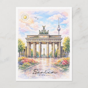 Cartão Postal De Festividades Portão de Brandemburgo Berlim Aquarela   Alemanha