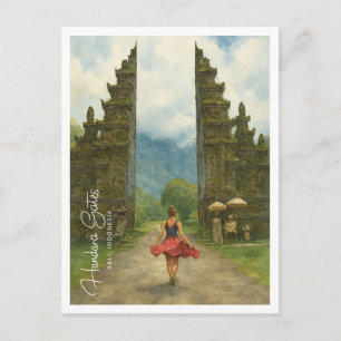 Cartão Postal De Festividades Portão de Handara Bali Aquarela – Viagem pela Ásia