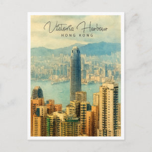 Cartão Postal De Festividades Porto de Vitória Hong Kong Aquarela Cartão de Viag