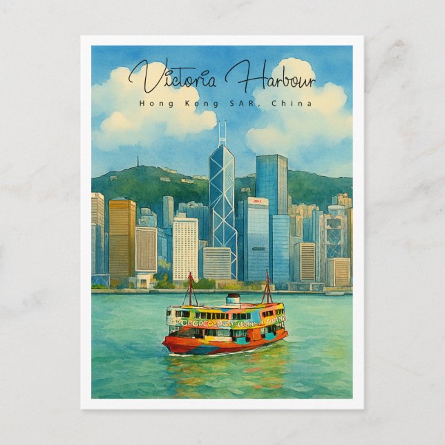 Cartão Postal De Festividades Porto de Vitória Hong Kong Viagem Retro (Frente)