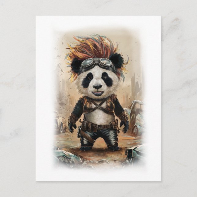 Cartão Postal De Festividades Post Apocalypse Panda Movie Design on a White (Frente)