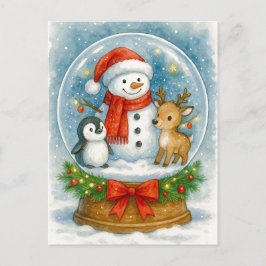 Cartão Postal De Festividades Postal de Natal com Boneco de Neve e Amigos em Glo