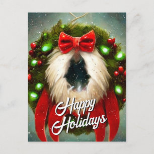 Cartão Postal De Festividades Postal de Natal com Coroa de Natal e Laço Vermelho