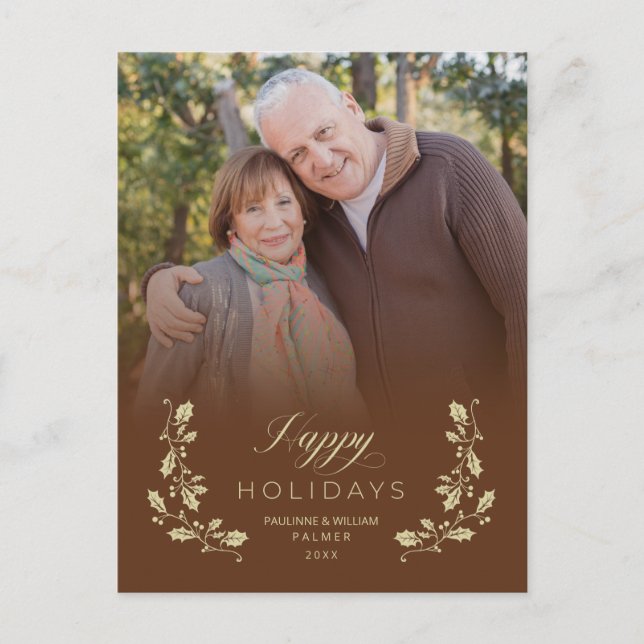 Cartão Postal De Festividades Postal Festiva Brown Whimsical Script Quote Photo  (Frente)