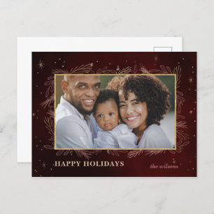 Cartão Postal De Festividades PostCard de Feriado Botânico Dourado Vermelho