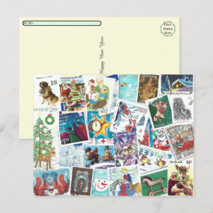 Cartão Postal De Festividades Postcrossing -Selos de Natal Internacionais