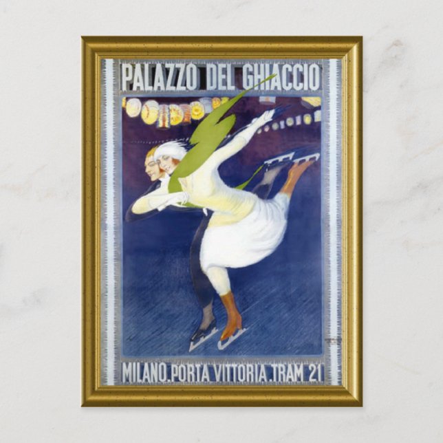 Cartão Postal De Festividades Poster de patinação da Itália 1920 (Frente)