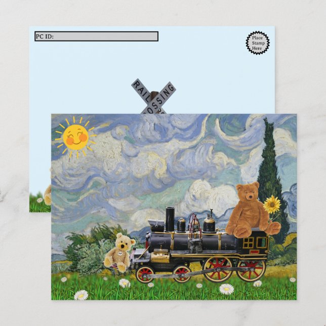 Cartão Postal De Festividades Posto - Ursos de Teddy Viajantes (Frente/Verso)